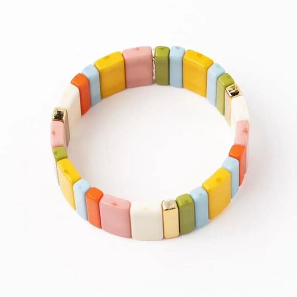 New Plunder "Etta" Multicolored Rectangular Bead Bracelet (6.5") Small - Picture 2 of 5